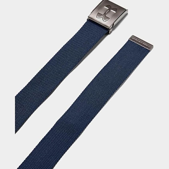 BRAND NEW men under armour golf webbing adjustable reversible navy / khahi belt - Picture 4 of 8